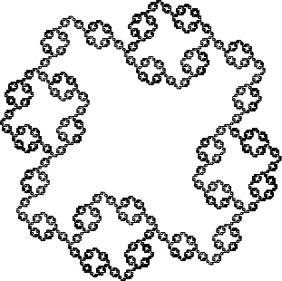 \begin{tikzpicture*}
  \begin{luacode}
    rules = { F=FFlFlFlFlFlFrF }
    start = FlFlFlF
    syntax = { F={command=forward, dist=0.04},
               l={command=turnL, angle=90},
               r={command=turnR, angle=90} }

    function lind(start, rules, n)
       local tmp = start
       local ret = 
       for i=1,n do
          ret = 
          for c in tmp:gmatch(.) do
             if rules[c] == nil then
                 ret = ret .. c
             else
                 ret = ret .. rules[c]
             end
          end
          tmp = ret
       end
       ret = {}
       for c in tmp:gmatch(.) do
          if syntax[c] == nil then
    	      tex.error(Unknown syntax:  .. c)
          else
    	 table.insert(ret, syntax[c])
          end
       end
       return ret
    end
  \end{luacode}

  \begin{luacode}
    function createGensymCounter()
      local count = 0

      local inc = function()
        count = count + 1
        local ret = gensym .. count
        return ret
      end

      local curr = function()
        local ret = gensym .. count
        return ret
      end

      return inc, curr
    end

    function turtle(commands)
      local dir = 0
      local gensymInc, gensymCurr = createGensymCounter()
      for i, cmd in ipairs(commands) do
        if cmd.command == forward then
          tex.print([[\noexpand\draw (]] .. gensymCurr() .. ) -- coordinate[pos=1] ( .. gensymInc() .. ) +( .. dir .. :.. cmd.dist ..);)
        elseif cmd.command == turnL then
          dir = math.mod(dir + cmd.angle, 360)
        elseif cmd.command == turnR then
          dir = math.mod(dir - cmd.angle, 360)
        else
          tex.error(Unknown turtle command:  .. cmd)   
          print(Turtle command=  .. cmd.command)
        end
      end
    end
  \end{luacode}

  \luaexec{ turtle(lind(start, rules, 4)) }
\end{tikzpicture*}
