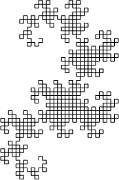 \begin{tikzpicture*}
  \begin{luacode}
    function lind(start, rules, n, syntax)
       local tmp = start
       local ret = 
       for i=1,n do
          ret = 
          for c in tmp:gmatch(.) do
             if rules[c] == nil then
                 ret = ret .. c
             else
                 ret = ret .. rules[c]
             end
          end
          tmp = ret
       end
       ret = {}
       for c in tmp:gmatch(.) do
          if syntax[c] == nil then
    	      tex.error(Unknown syntax:  .. c)
          else
    	 table.insert(ret, syntax[c])
          end
       end
       return ret
    end
  \end{luacode}

  \begin{luacode}
    function createGensymCounter()
      local count = 0

      local inc = function()
        count = count + 1
        local ret = gensym .. count
        return ret
      end

      local curr = function()
        local ret = gensym .. count
        return ret
      end

      return inc, curr
    end

    function turtle(commands)
      local dir = 0
      local gensymInc, gensymCurr = createGensymCounter()
      for i, cmd in ipairs(commands) do
        if cmd.command == forward then
          tex.print([[\noexpand\draw (]] .. gensymCurr() .. ) -- coordinate[pos=1] ( .. gensymInc() .. ) +( .. dir .. :.. cmd.dist ..);)
        elseif cmd.command == turnL then
          dir = math.mod(dir + cmd.angle, 360)
        elseif cmd.command == turnR then
          dir = math.mod(dir - cmd.angle, 360)
        else
          tex.error(Unknown turtle command:  .. cmd)   
          print(Turtle command=  .. cmd.command)
        end
      end
    end
  \end{luacode}

  \newcommand\LSystem[4]{
    \luaexec{
      turtle(lind(#1, {#2}, #3, {#4}))
    }
  }

  \newcommand\turtleForward[1]{{command=forward, dist=#1}}
  \newcommand\turtleTurnL[1]{{command=turnL, angle=#1}}
  \newcommand\turtleTurnR[1]{{command=turnR, angle=#1}}
  \newcommand\LSInitial[1]{#1}
  \newcommand\LSExpansion[1]{#1}

  \LSystem{\LSInitial{L}}
          {L=\LSExpansion{LrRr},
           R=\LSExpansion{lLlR}}
          {10}
          {L=\turtleForward{0.1},
           R=\turtleForward{0.1},
           l=\turtleTurnL{90},
           r=\turtleTurnR{90}}
\end{tikzpicture*}
